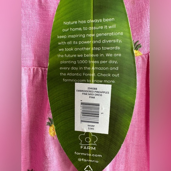 Farm Rio Linen Midi Dress Pink Embroidered Pineapple Size Small NWT - Picture 7 of 12